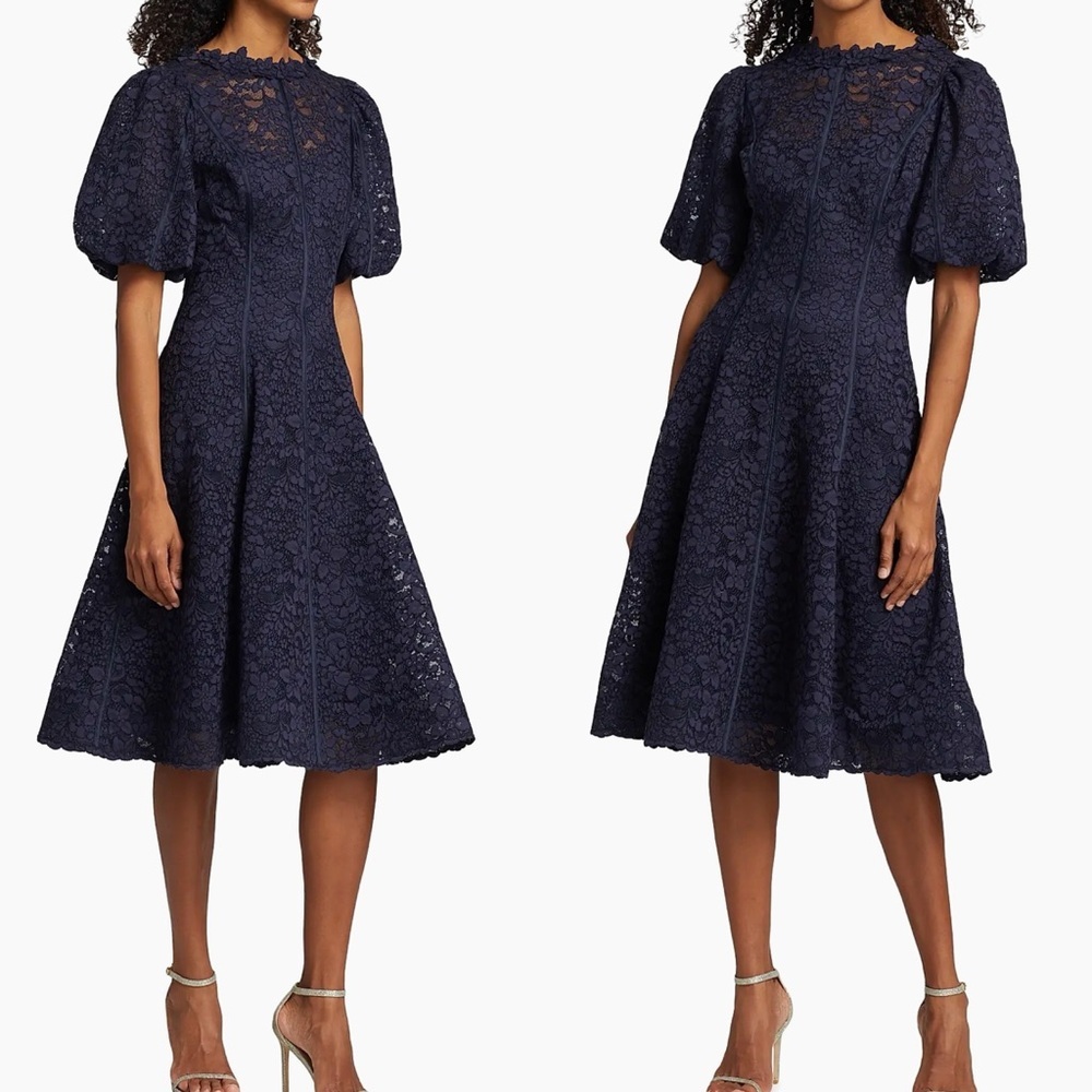 Teri Jon Rickie Freeman Balloon-Sleeve Floral Lace Cocktail Dress - Picture 2 of 16